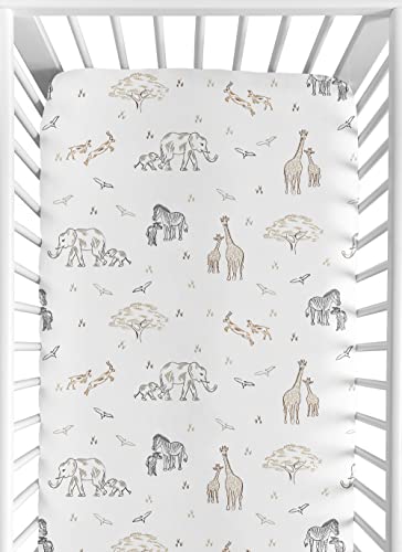 Image of Sweet Jojo Designs Fitted Baby Crib Sheets (Jungle Safari Animals) for Boys or Girls, Infant Nursery, Toddler Room - Standard Size (Neutral, Boho, Animal Wildlife, Elephant, Giraffe, Zebra, Serengeti)