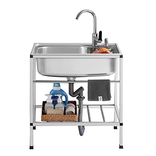 Locuetyn Single Bowl Utility Sink, Commercial Stainless Steel, Freestanding, 28inx18.5inx29.5in, Contemporary Style, Central Drain, 1 Hole