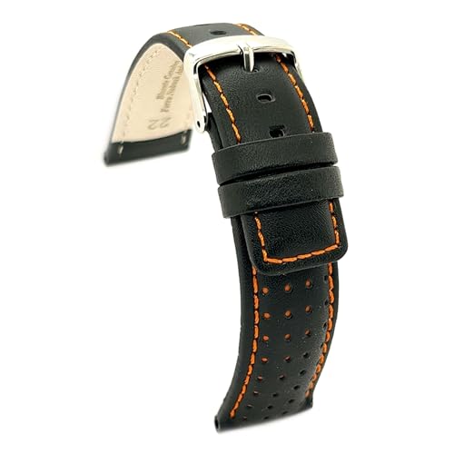 diloy Perforated smooth leather rally racing strap Colored contrast stitching – Sport design for watch – Sizes 18mm 20mm 22mm 24mm Black brown red navy blue 367 Black 18mm diloy Perforated smooth leather rally racing strap Colored contrast stitching – Sport design for watch – Sizes 18mm 20mm 22mm 24mm Black brown red navy blue 367 Black 18mm
