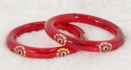 Image of NMII Traditional Glass With Diamond Cutting Pattern Glossy Finished Stylish Kada Set For Women And Girls | Crystal Glass Kada Bangles Set For Wedding, Festive