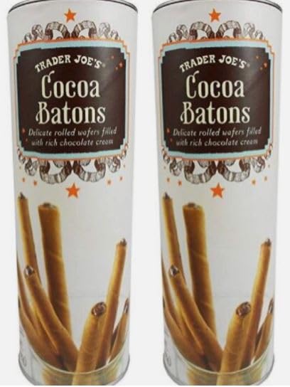 Trader Joe Cocoa Baton Wafer Cookies Filled with Chocolate Cream 5oz 142g (Two Tins)