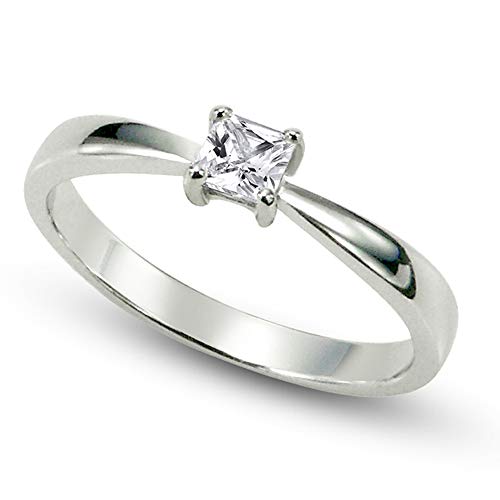 Metal Factory Sz 7 Sterling Silver Cubic Zirconia Solitaire 0.1 Carat tw Princess Cut CZ Engagement Ring