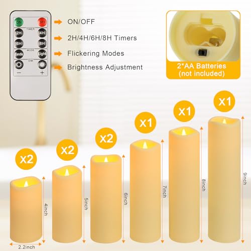 Image of Flickering Flameless Candles with Remote, Waterproof Outdoor Battery Operated Candles, Plastic Ivory Realistic LED Candles for Party, Wedding, Christmas, Thanksgiving, Home Decor, Set of 9