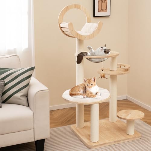 Tangkula Árbol para Gatos de Madera Sólida 4 en 1 miniatura 2