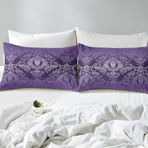 Housse de couette floral damassé style oriental et gothique violette