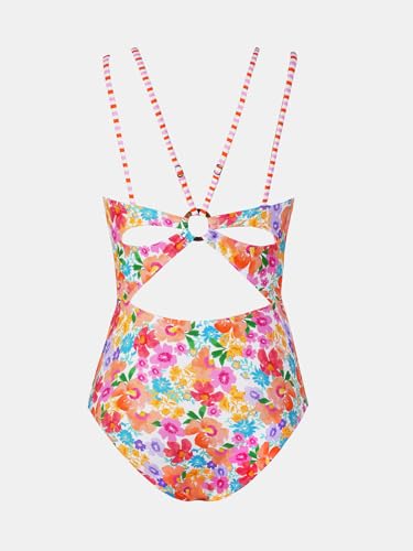 Image of CUPSHE Women's V Neck One Piece Cutout Tummy Control Swimsuit | Double Adjustable Straps,Back Cutout,O Ring,Soft Removable Cups,Flattering Bathing Suit For Vacation And Beach