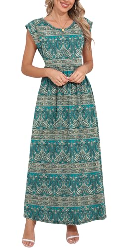 Image of DB MOON Womens 2026 Maxi Dresses Empire Waist Long Summer Dress Casual Cap Short Sleeve Sundress with Pockets