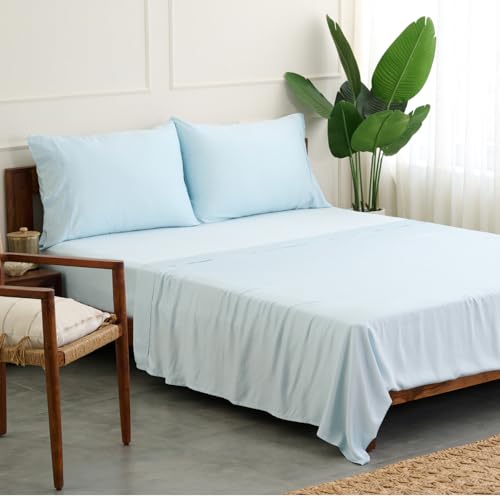 Weddingly 100% Certified Bamboo Twin Sheet Set| derived from Organic Viscose|Sateen Weave/High Cover Ratio 0.75|4 Piece Set|Gentle to Skin and Cooling|(Light Blue)