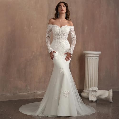 White Wedding Dresses For Bride 2026 Mermaid Long V-Neck Lace Applique Tulle Beach Bridal Gowns For Women For Birde 18W Plus Size #TOP5