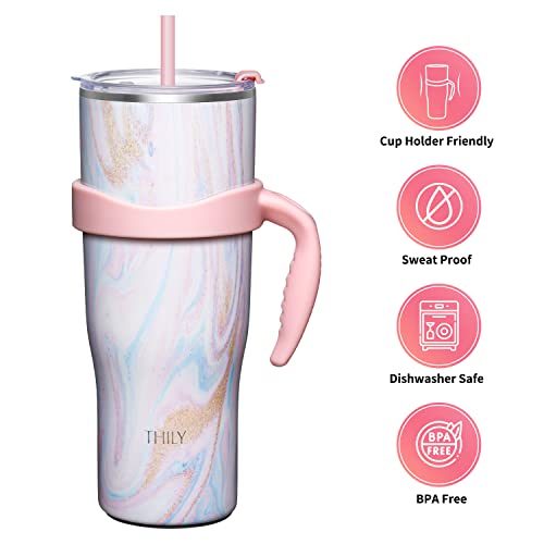 THILY Stainless Steel Vacuum Insulated Tumbler 1180 ml Coffee Travel Mug with Handle and Lids, Sweat Proof - Image 3