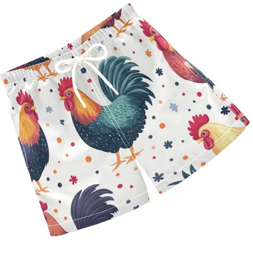 Pigsaly Boys Swim Trunks Cartoon Flowers Roosters Boys Board Shorts Swimsuit Swimwear Summer Bathing Suit S