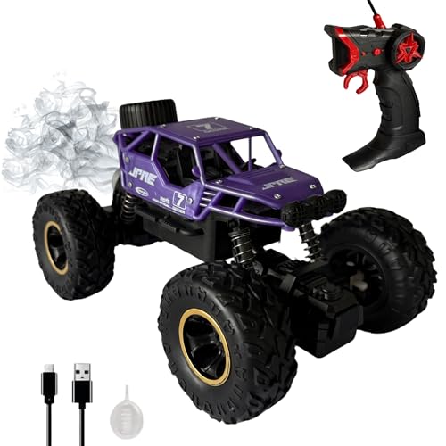 Image of Lilplay Monster Truck | Rechargeable Remote Control Car for Kids | Rock Crawler 5 Function 1:18 RC Car with Smoke | Offroad High Speed Rock Climbing Toys for Boys (Purple)