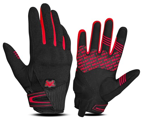 BEAST RAGE Sommer Motorradhandschuhe - Atmungsaktive Touchscreen Reithandschuhe für Männer und Frauen, Leichte Off-Road-Rennhandschuhe mit Fingerschutz, Rutschfester Griff (Rot, L)