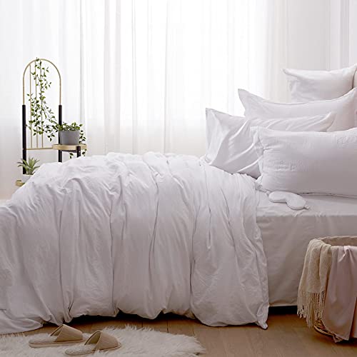 Semech Duvet Cover Queen Size White Microfiber Comforter Cover Set 5 Piece With Eye Mask And Zipper, 2 Brushed Pillow Shams And 2 Satin Pillowcases - 90X90 Inches #TOP4