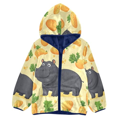 Carrots and Hippo Toddler Fleece Jacket Girl Boys Hooded Fleece Jacket Coat Warm Outwear Zip-up 3-10T
