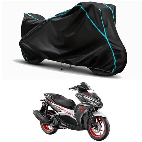 Image of Waterproof Bike Body Cover Compatible for | Yamaha Aerox 155 MotoGP | Taffeta Fabric, Sky Piping Design, Bottom Elastic Fit | Dustproof, Sun UV & Rain Protection for All Weather.