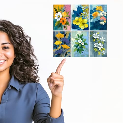 Image of SiddArtify Floral Wall Art Prints Set - Botanical Flower Poster Decor for Living Room Bedroom Office - Set of 2-4x6 Inch - Board (Pack of 6) - Sticker (Pack of 6)