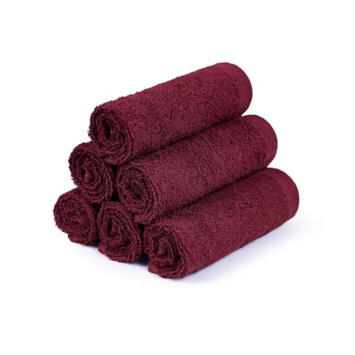 Image of MYTRIDENT Face Towel | Urban Comfort | Quick Drying | Travel Friendly | for Men /Women | 6 Pc Face Towel (30 cm x 30 cm) | 100% Cotton 450 GSM - Wine Red