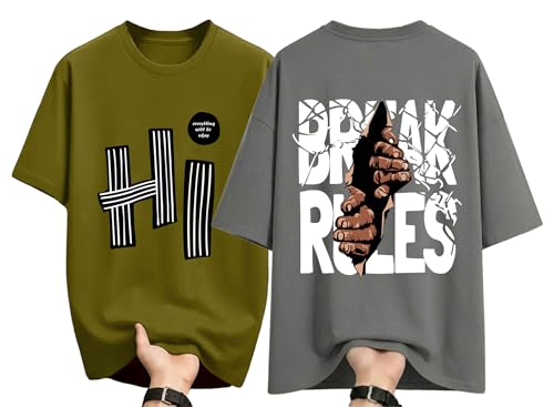 Image of AUSK Mens Loose Fit Oversized Printed Cotton T-Shirts Half Sleeve Drop Shoulder Men Tshirt