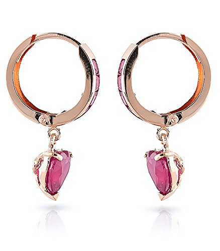 Galaxy Gold Gg 14K Solid Rose Gold Ruby Hoop Huggie Fine Earrings Heart Ruby 3.65 Ct #TOP1