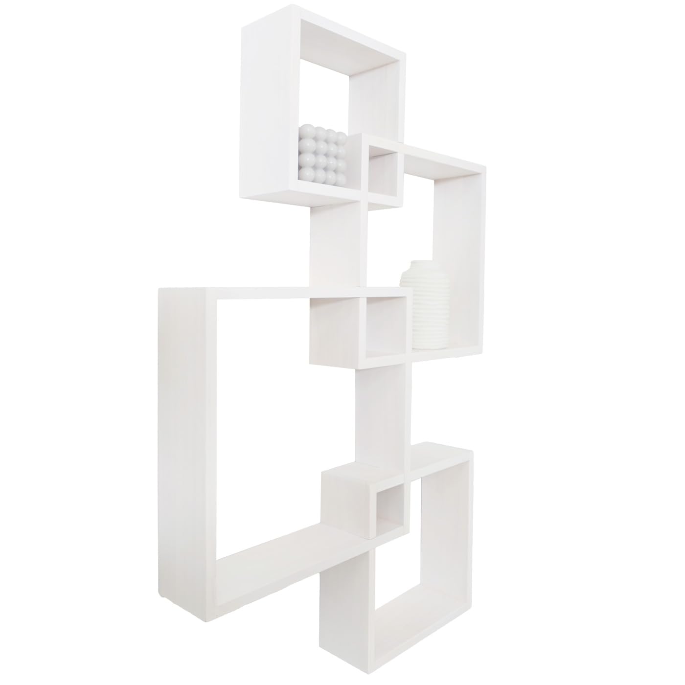 Mendler Regał ścienny HWC-P23, regał wiszący, FSC® - biały | Dekoracja ścienna, regał wiszący, regał w kształcie kostki, regał designerski, 4 półki