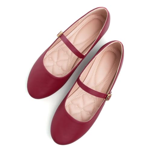 Image of TN TANGNEST Leather Flats for Women Retro Mary Jane Flats