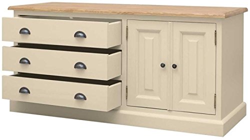 Image of APRODZ Mango Wood Leo Storage Entertainment TV Stand Unit for Living Room | Cream Finish