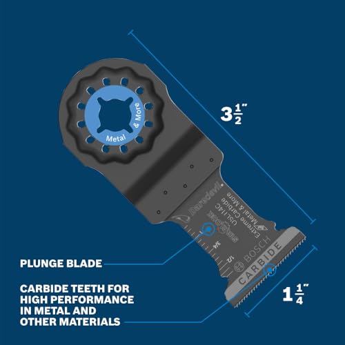Image of BOSCH OSL114C 1-Piece 1-1 /4 in. Starlock Oscillating Multi Tool Metal & More Carbide Extreme Plunge Cut Blade for Cutting Iron Bar, Metal, Wood with Nails, Drywall and Tile (Pack of 2)
