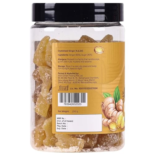 Urban Platter Dried Sweetened Ginger Candy | 8.82 Oz (250g) | Natural Crystallized Ginger Bites | Spicy & Sweet Snack | Vegan & Gluten-Free | Perfect for Digestion & Snacking