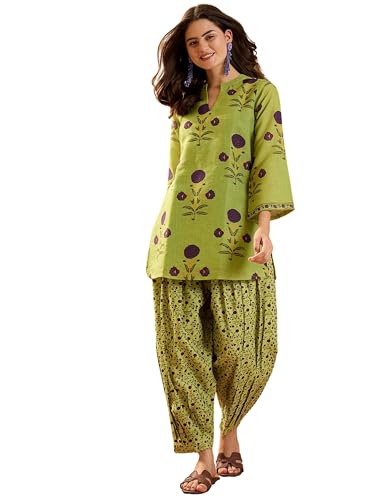 EthnicJunction Women's Linen Floral Print Summer Wear Straight Sh...