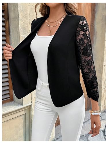 OYOANGLE Women's Casual Lightweight Jackets 3/4 Sleeve Open Front Work Office Blazer Suit Jacket2