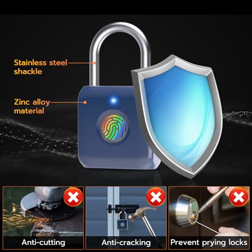 Image of Pothunder Fingerprint Padlock, Smart Padlock, Locker Lock, Biometric Metal Keyless Fingerprint Lock, USB Rechargeable, for Gym Locker, Luggage, Backpack(Blue)