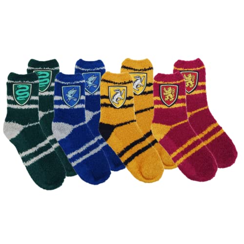 Harry Potter Socken, Hufflepuff Ravenclaw Gryffindor Slytherin Design, 4er Pack Socken, Hausschuhsocken Erwachsene, Geschenke Hogwarts, Einheitsgröße EU 36 bis 40