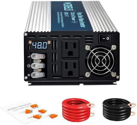 WZRELB 3000W Pure Sine Wave Inverter 48V DC to 110V 120V AC Power Converter with LED Display, Hardwire Terminal,Off-Grid Portable Power Inverter with Dual AC Outlets for Home, RV, Truck, Camping