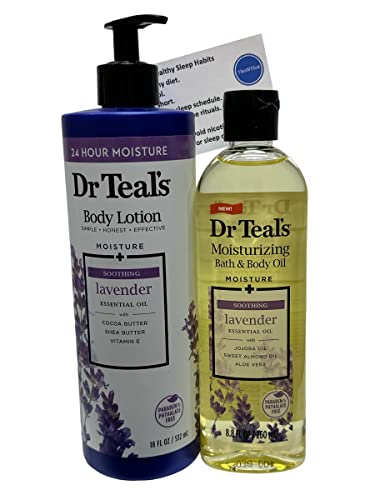 ThisNThat Dr Teals Moisture + Soothe & Sleep Lavendar Bundle Tip Card, (1) 18oz Body Lotion & (1) 8.8oz Bath & Body Oil