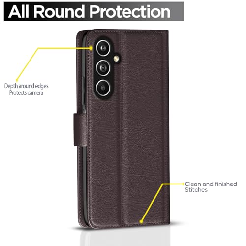 Image of Pikkme Samsung Galaxy F54 / M54 5G Flip Cover Leather Finish | Inside TPU with Card Pockets | Wallet Stand and Shock Proof | Complete Protection Flip Case (Coffee)