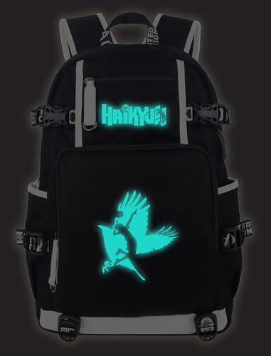 Anime Luminous Backpack 20L Nylon Large Capacity Travel Backpack Black Laptop Backpack Rucksack with USB Charging Port & Headphone Port3