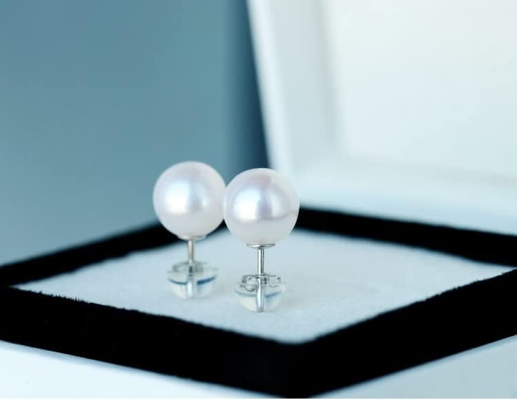 Miniatura 3 de Aretes pequeños de perlas de plata de ley redondos de 0.118in AAAA blanco perlas de agua dulce, Perla, nácar