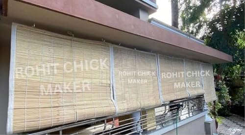 Image of Water Proof Bamboo Curtains for Balcony Roller Rollup Blinds, Bamboo Chick Curtain, for Rain, Sunlight, Dust & Cold Air Protection (Color-Natural,3ft x 7ft (W x H)