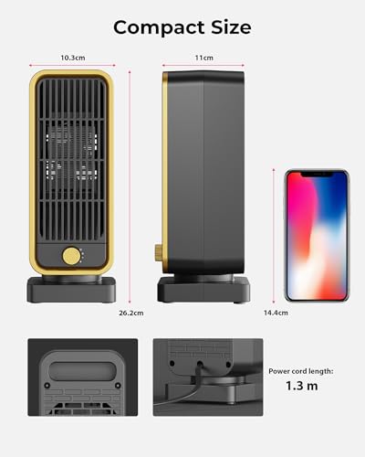 DDHTSAL Portable Mini Electric Heater - 900W Energy Efficient Quiet Space Heater, 3 Modes, Tip-Over/Overheat Protection, 45dB Quiet Operation, PTC Ceramic Heater Fan for for Bedroom, Office & Home - Image 6