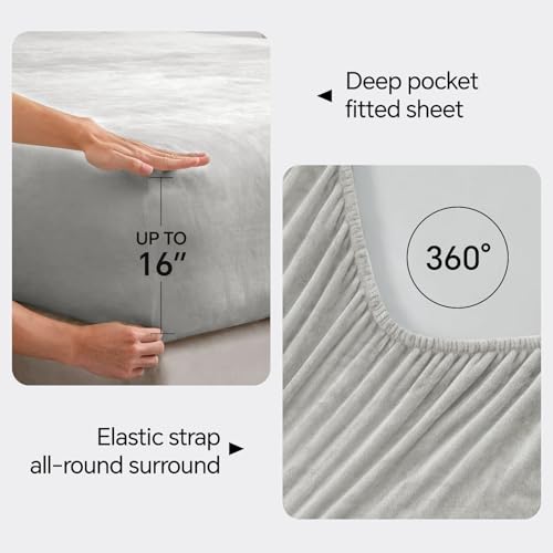 Image of BEDELITE Flannel Sheets Full Size Light Grey - Super Soft Fleece Sheets Set Fluffy Extra Plush, 4 Piece(Include Fitted Sheet, Flat Sheet, 2 Pillowcases)
