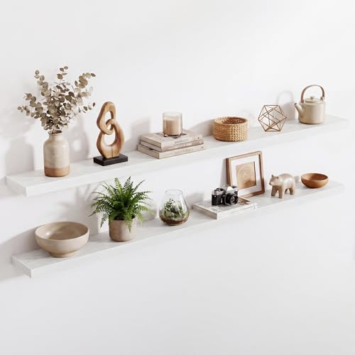 Image of Acovy 72in Long Floating Shelves for Wall Set of 2, Wood Wall Shelves for Bathroom Bedroom Kitchen Living Room Laundry Room, Modern Floating Shelf for Home Decor
