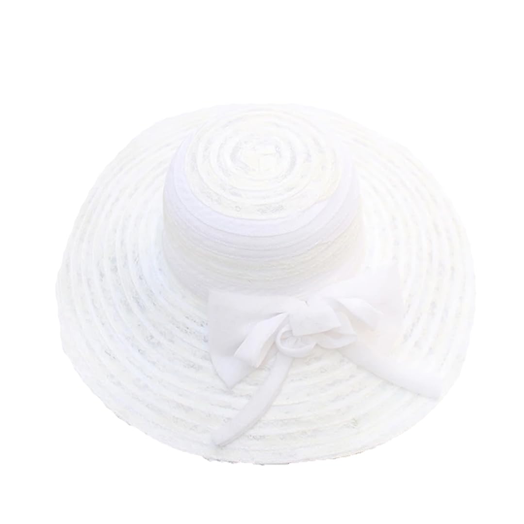Yeuyyben Cappello da sole estivo da donna, elegante, con fiocco, a tesa larga, per feste di nozze, chiesa, cappello da spiaggia
