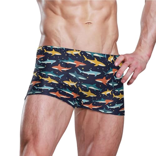 Cute Shark Mens Swim Trunk Swimwear Bathing Suit Swim Brief Square Leg Board Short S B04049713