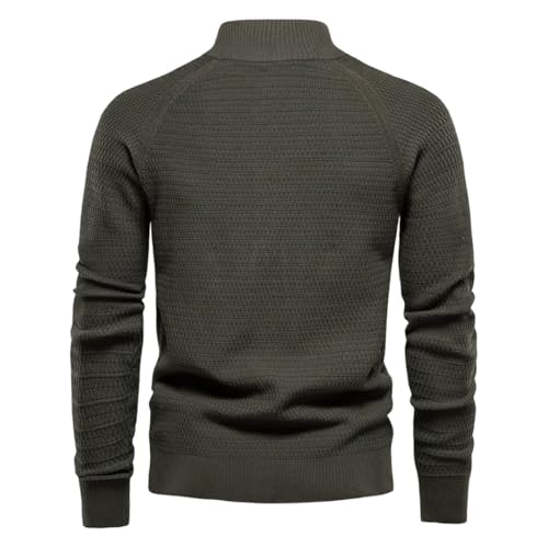 Men Knit Cardigan Cotton Button Mock Neck Sweater Winter2