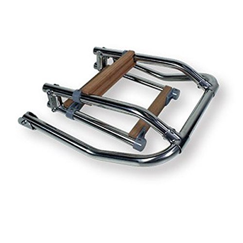 CEREDI Edelstahl Badeleiter für Badeplattformen mit Holzstufen - klappbar Cover