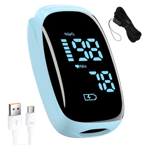 Fingertip Pulse Oximeter, Portable Rechargeable Oximeter Instant SpO2 & Accurate Heart Rate Reading for Adults, Includes Protective Silicone Cover (Blue)