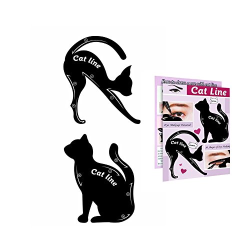 Cat Line Eyeliner Stencil, Smoky Eyeshadow Applicators Template Plate, Professional Multifunction Black Cat Shape Eye liner & Eye Shadow Guide Template (PVC Material)