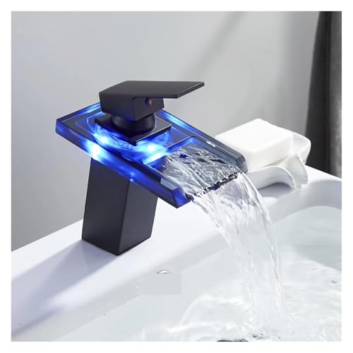 Robinet mitigeur cascade LED design noir mat haut de gamme pour vasque - 5