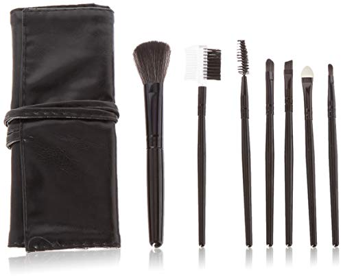 7 Pockets makeup brush bag,Travel Portable Makeup brush organizer, Makeup Brush Black Leather Case.